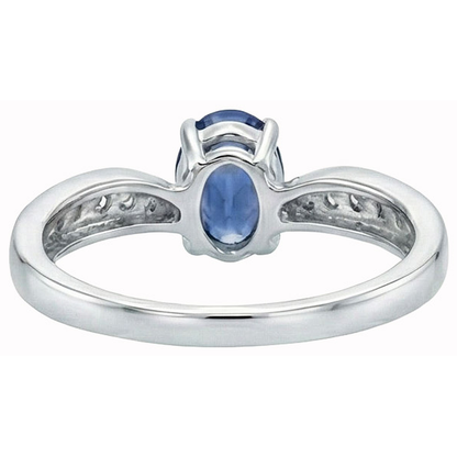 Sri Lankan Sapphire Oval Natural Earth Mined Diamond Promise Ring White Gold 14K