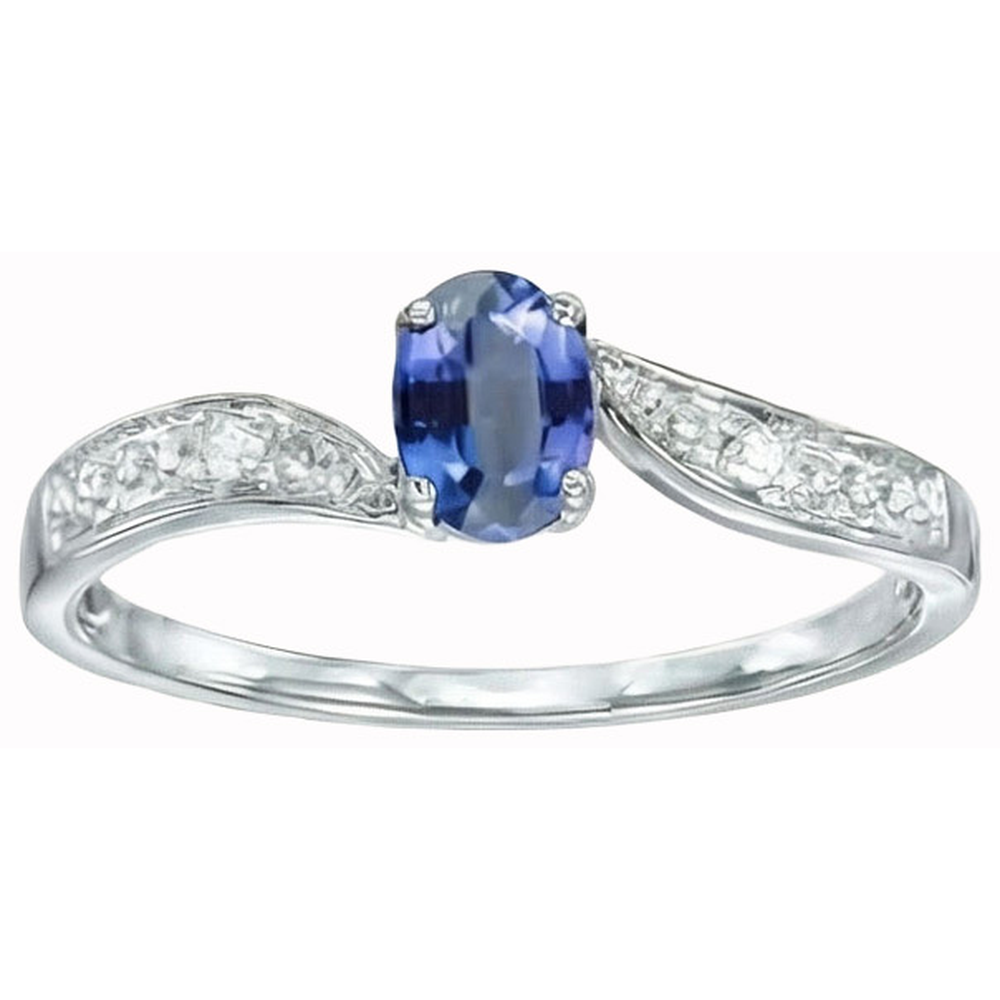 Sri Lankan Sapphire Oval Natural Earth Mined Diamond Promise Ring White Gold 14K