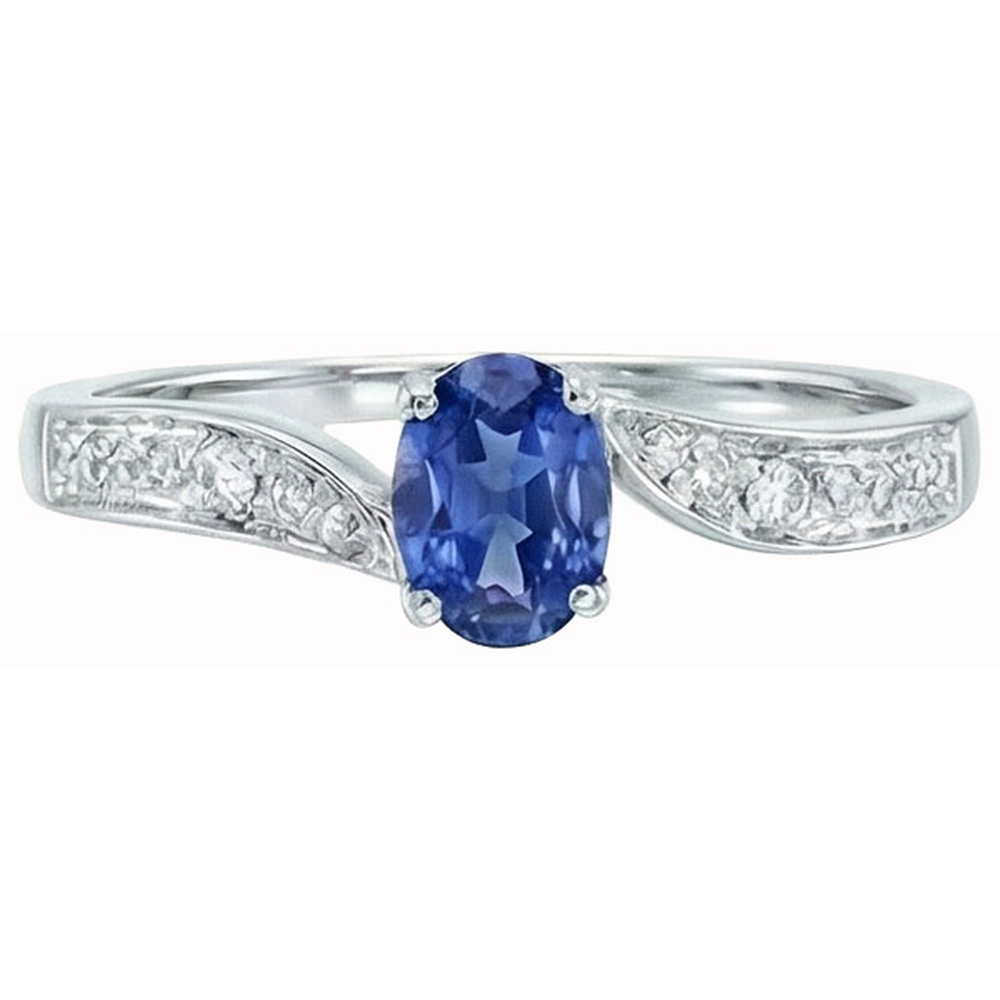 Sri Lankan Sapphire Oval Natural Earth Mined Diamond Promise Ring White Gold 14K