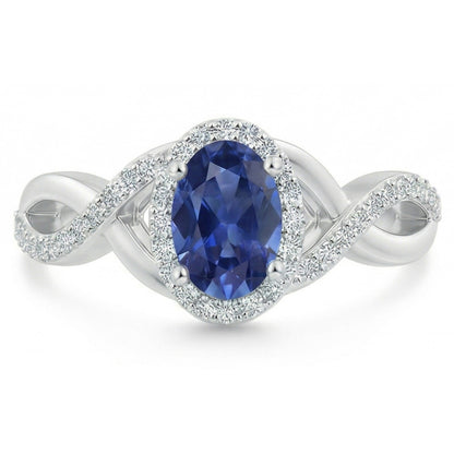 Sri Lankan Sapphire Ring White Gold Round Natural Earth Mined Diamond Jewelry 1.85 Carats
