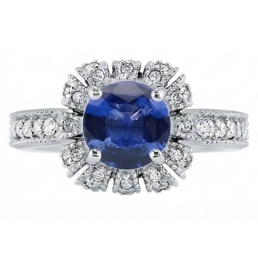 Sri Lankan Sapphire Round Cut Natural Earth Mined Diamond Wedding Ring 3.20 Carats Jewelry