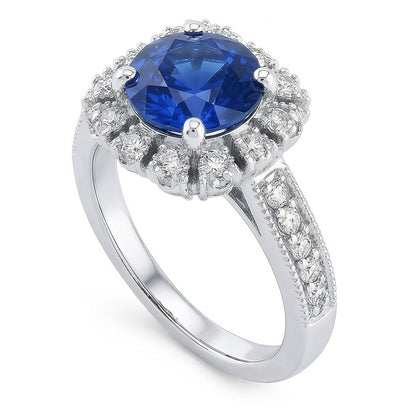 Sri Lankan Sapphire Round Cut Natural Earth Mined Diamond Wedding Ring 3.20 Carats Jewelry