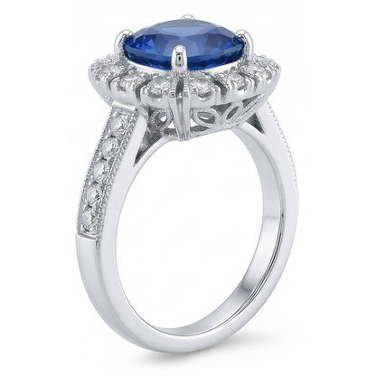 Sri Lankan Sapphire Round Cut Natural Earth Mined Diamond Wedding Ring 3.20 Carats Jewelry