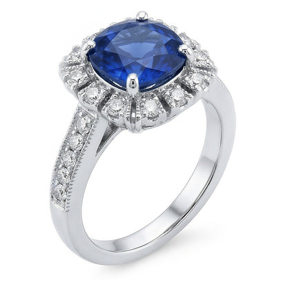Sri Lankan Sapphire Round Cut Natural Earth Mined Diamond Wedding Ring 3.20 Carats Jewelry