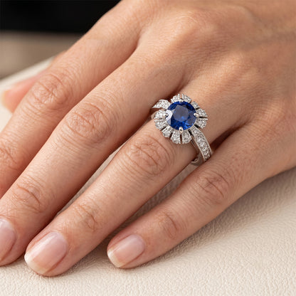 Sri Lankan Sapphire Round Cut Natural Earth Mined Diamond Wedding Ring 3.20 Carats Jewelry