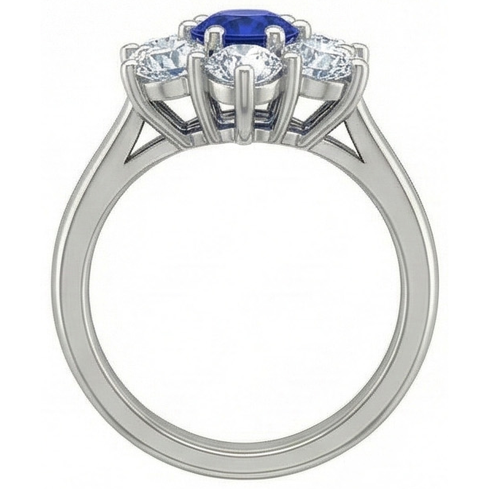 Sri Lankan Sapphire Round Natural Earth Mined Diamond Ring 4 Carats White Gold 14K
