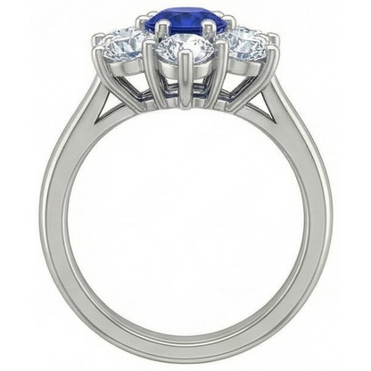 Sri Lankan Sapphire Round Natural Earth Mined Diamond Ring 4 Carats White Gold 14K