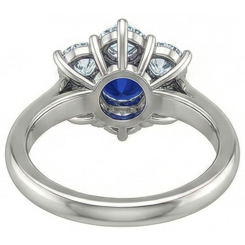 Sri Lankan Sapphire Round Natural Earth Mined Diamond Ring 4 Carats White Gold 14K