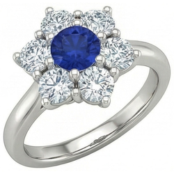 Sri Lankan Sapphire Round Natural Earth Mined Diamond Ring 4 Carats White Gold 14K