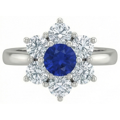 Sri Lankan Sapphire Round Natural Earth Mined Diamond Ring 4 Carats White Gold 14K