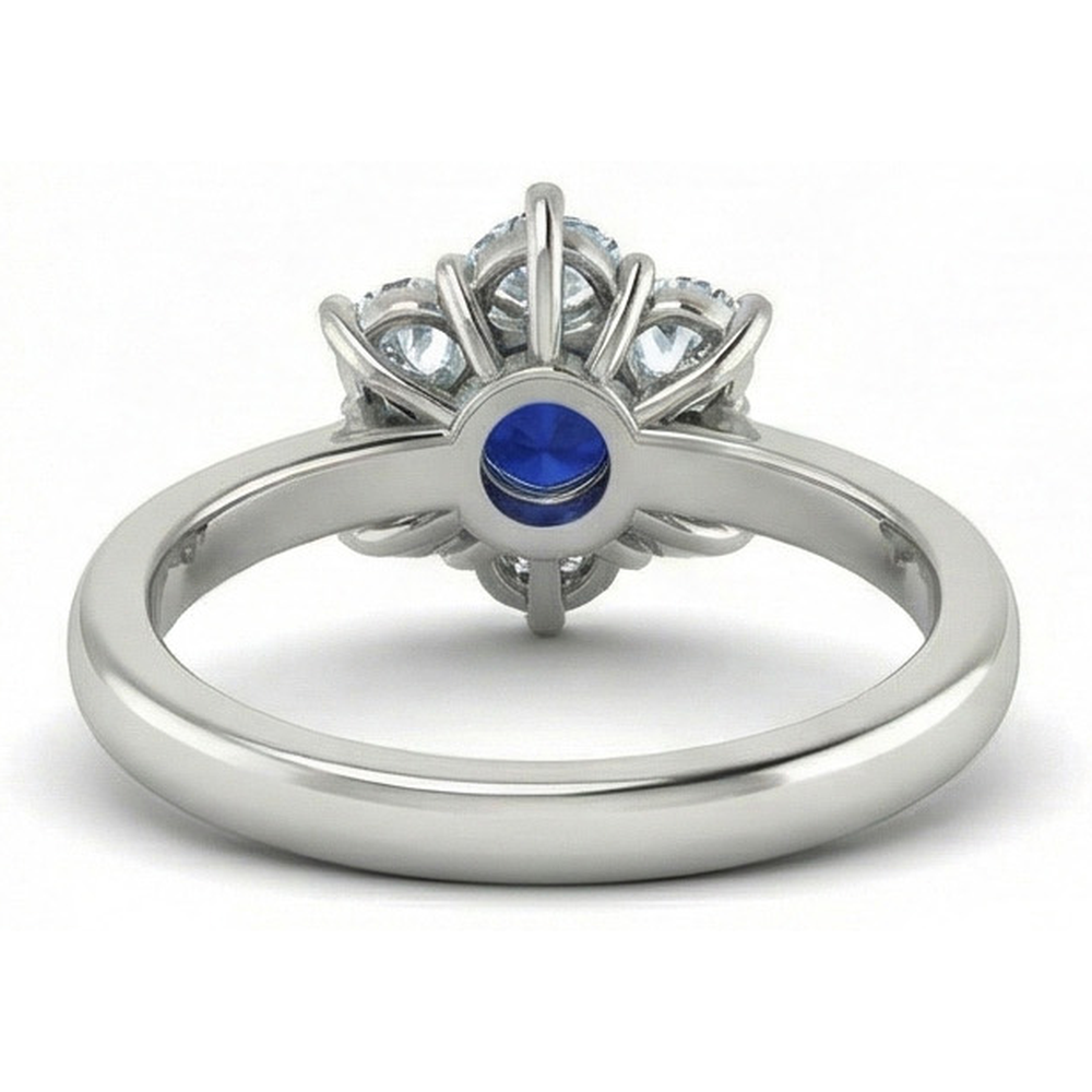 Sri Lankan Sapphire Round Natural Earth Mined Diamond Ring 4 Carats White Gold 14K