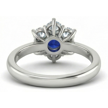 Sri Lankan Sapphire Round Natural Earth Mined Diamond Ring 4 Carats White Gold 14K