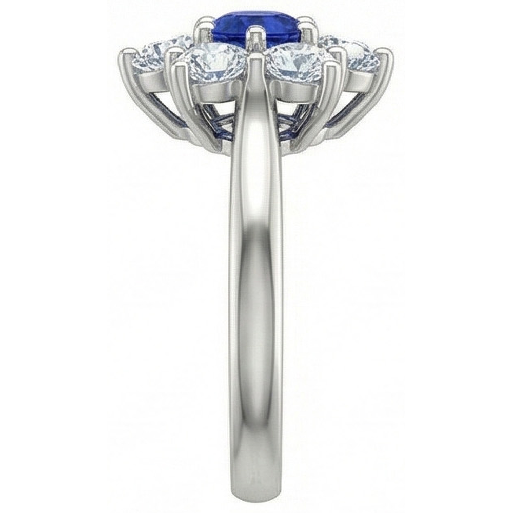 Sri Lankan Sapphire Round Natural Earth Mined Diamond Ring 4 Carats White Gold 14K