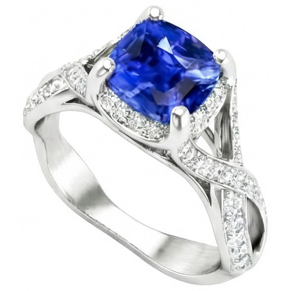 Sri Lankan Sapphire With Natural Earth Mined Diamond 4.50 Ct Wedding Ring White Gold 14K