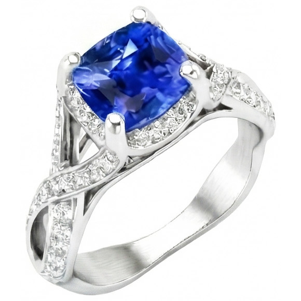 Sri Lankan Sapphire With Natural Earth Mined Diamond 4.50 Ct Wedding Ring White Gold 14K