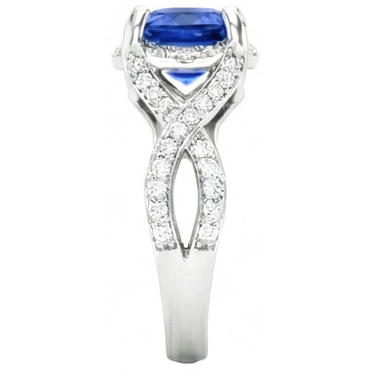 Sri Lankan Sapphire With Natural Earth Mined Diamond 4.50 Ct Wedding Ring White Gold 14K