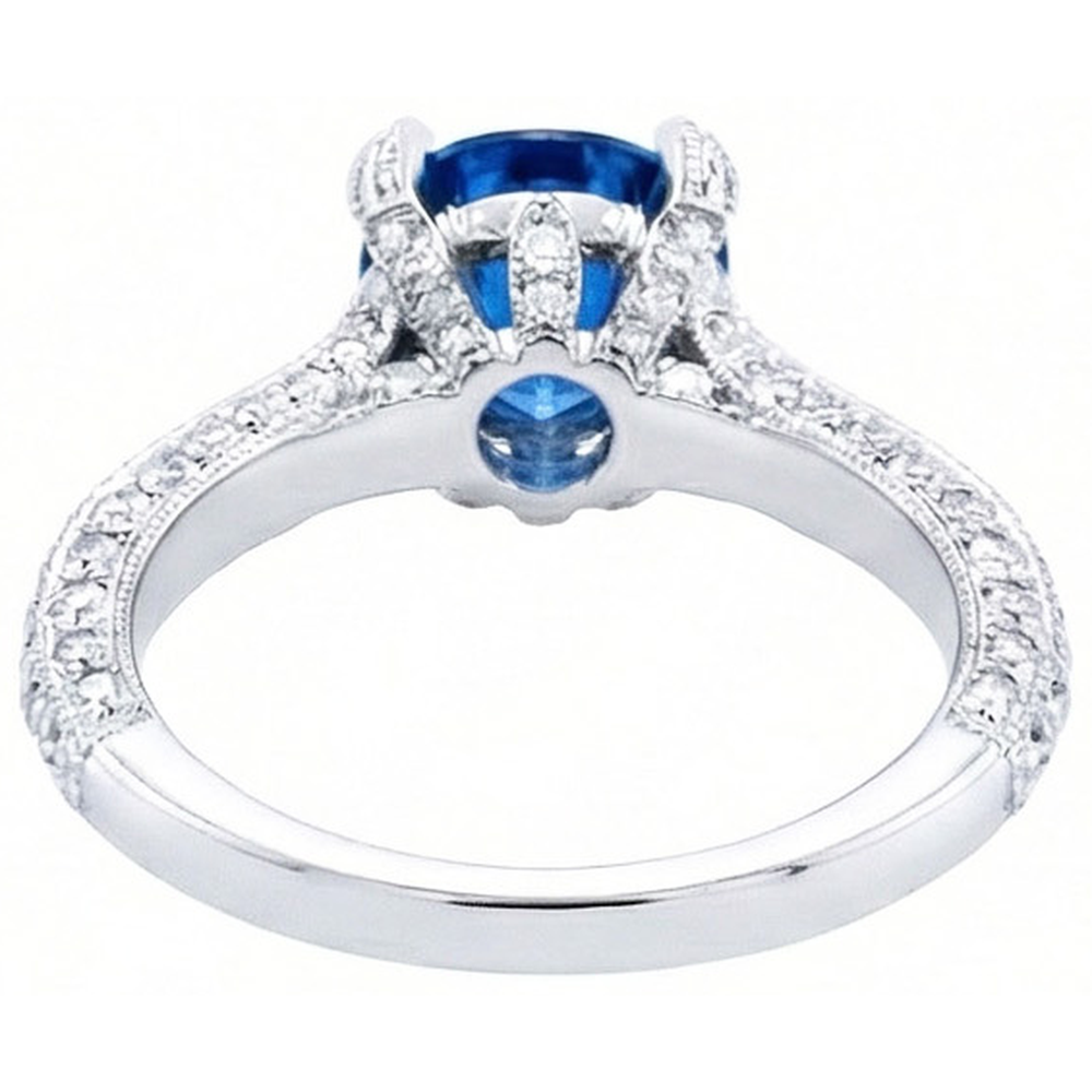 Sri Lankan Sapphire With Natural Earth Mined Diamonds Round Cut Ring 4.50 Ct