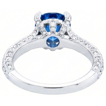 Sri Lankan Sapphire With Natural Earth Mined Diamonds Round Cut Ring 4.50 Ct