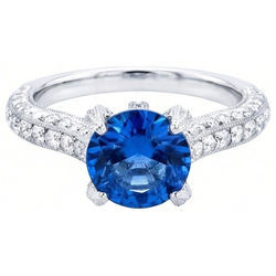 Sri Lankan Sapphire With Natural Earth Mined Diamonds Round Cut Ring 4.50 Ct