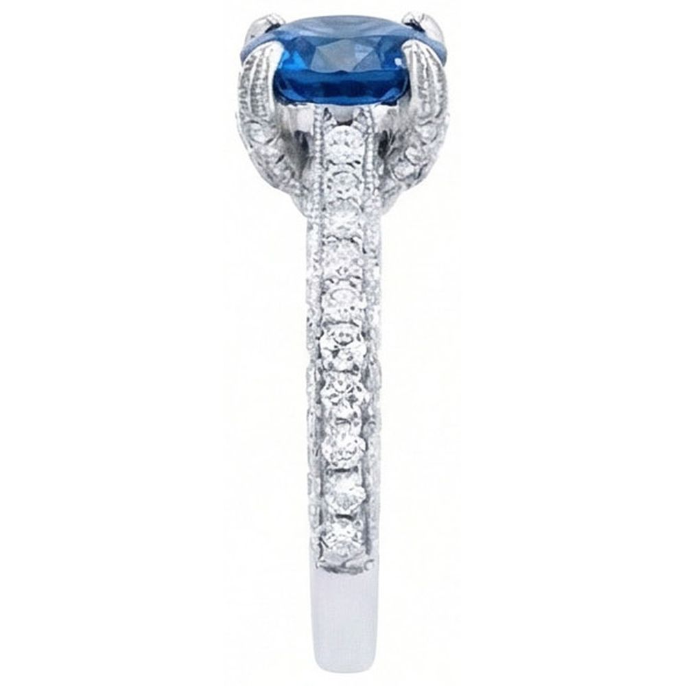 Sri Lankan Sapphire With Natural Earth Mined Diamonds Round Cut Ring 4.50 Ct