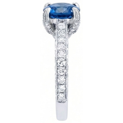 Sri Lankan Sapphire With Natural Earth Mined Diamonds Round Cut Ring 4.50 Ct