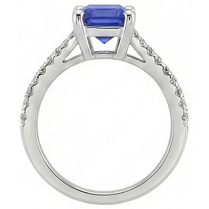 Sri Lankan Sapphire & Natural Earth Mined Diamond 4 Carats Emerald Solitaire Accents Ring