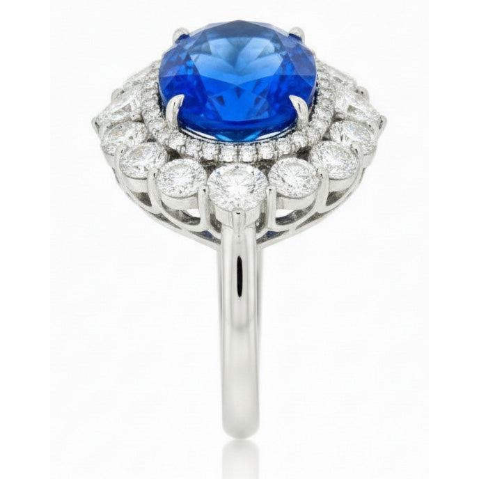Sri Lanka Blue Sapphire Natural Earth Mined Diamond 8.25 Ct Ring Gold White 14K