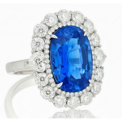 Sri Lanka Blue Sapphire Natural Earth Mined Diamond 8.25 Ct Ring Gold White 14K