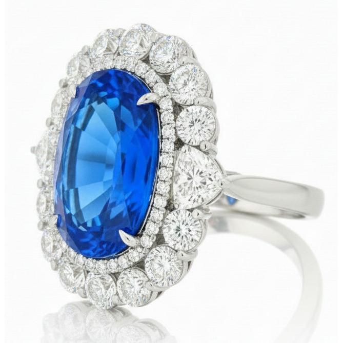 Sri Lanka Blue Sapphire Natural Earth Mined Diamond 8.25 Ct Ring Gold White 14K