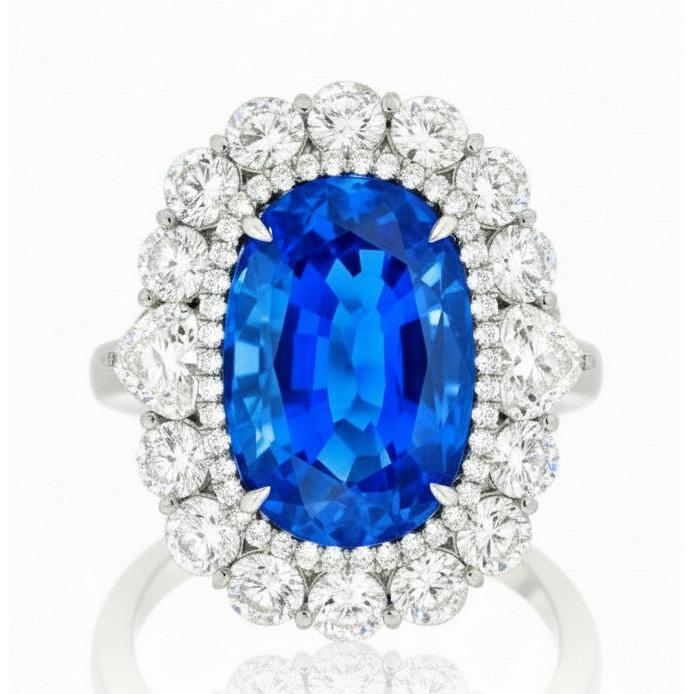 Sri Lanka Blue Sapphire Natural Earth Mined Diamond 8.25 Ct Ring Gold White 14K
