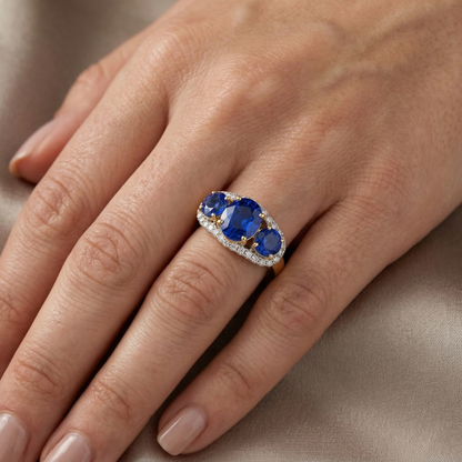 Sri Lanka Blue Sapphire Round Natural Earth Mined Diamonds 6 Ct Ring Jewelry