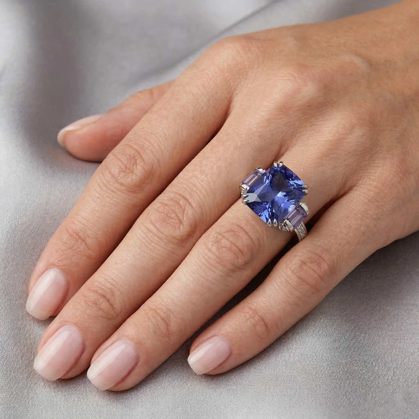 Sri Lanka Color Sapphire Amethyst And IGI CERTIFIED Diamonds 8 Carat Ring 14K Jewelry