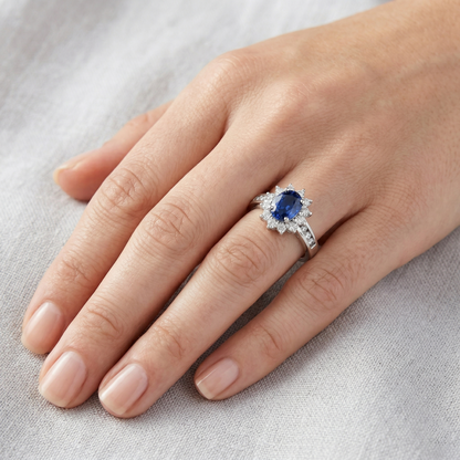 Sri Lanka Sapphire And Natural Earth Mined Diamonds Round Cut Ring 3.80 Ct White Gold