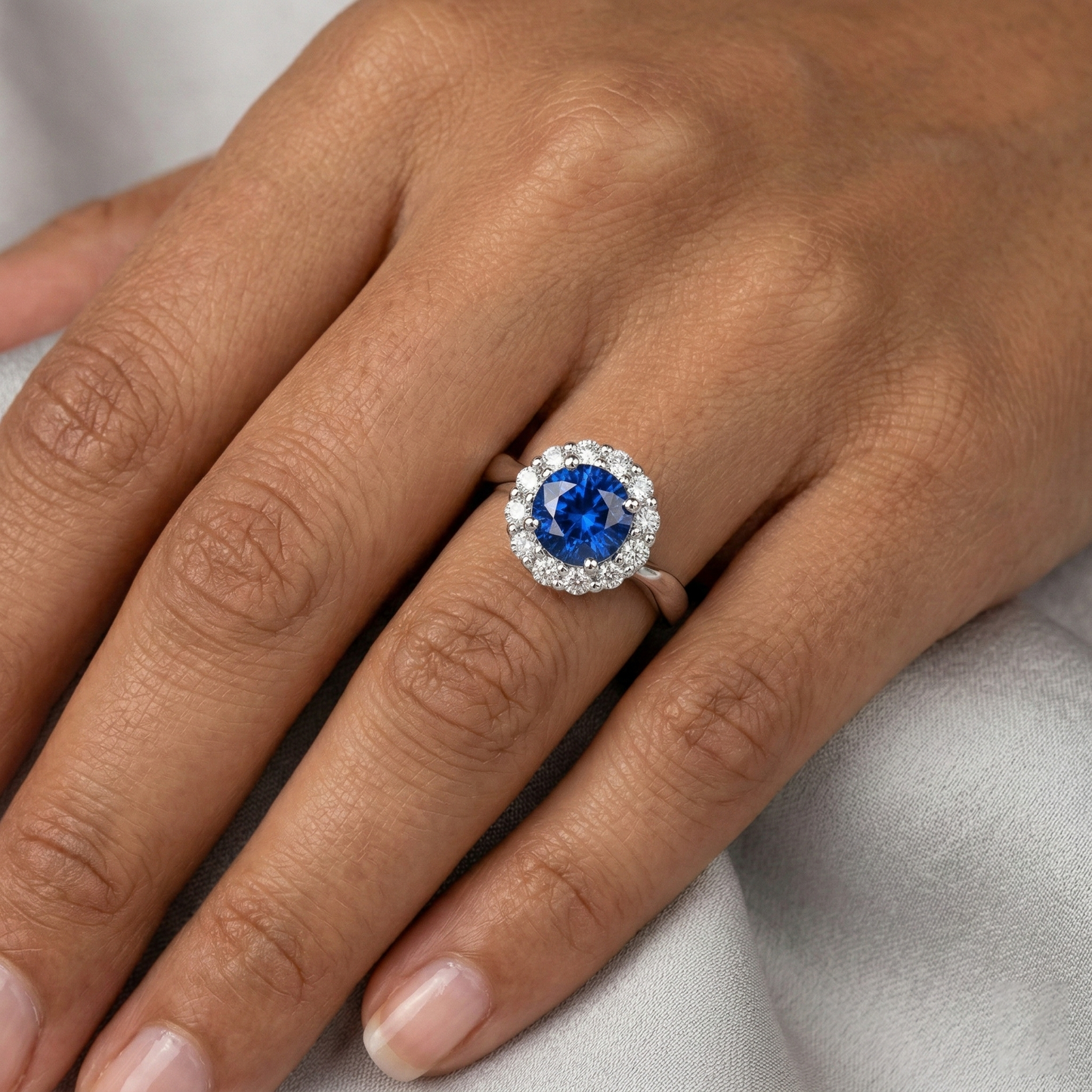 Sri Lanka Sapphire Natural Earth Mined Diamond Ring White Gold 14K 2.5 Ct.