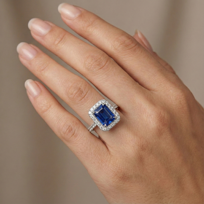 Sri Lanka Sapphire Natural Earth Mined Diamonds 4.30 Carats Wedding Ring 14K Gold White