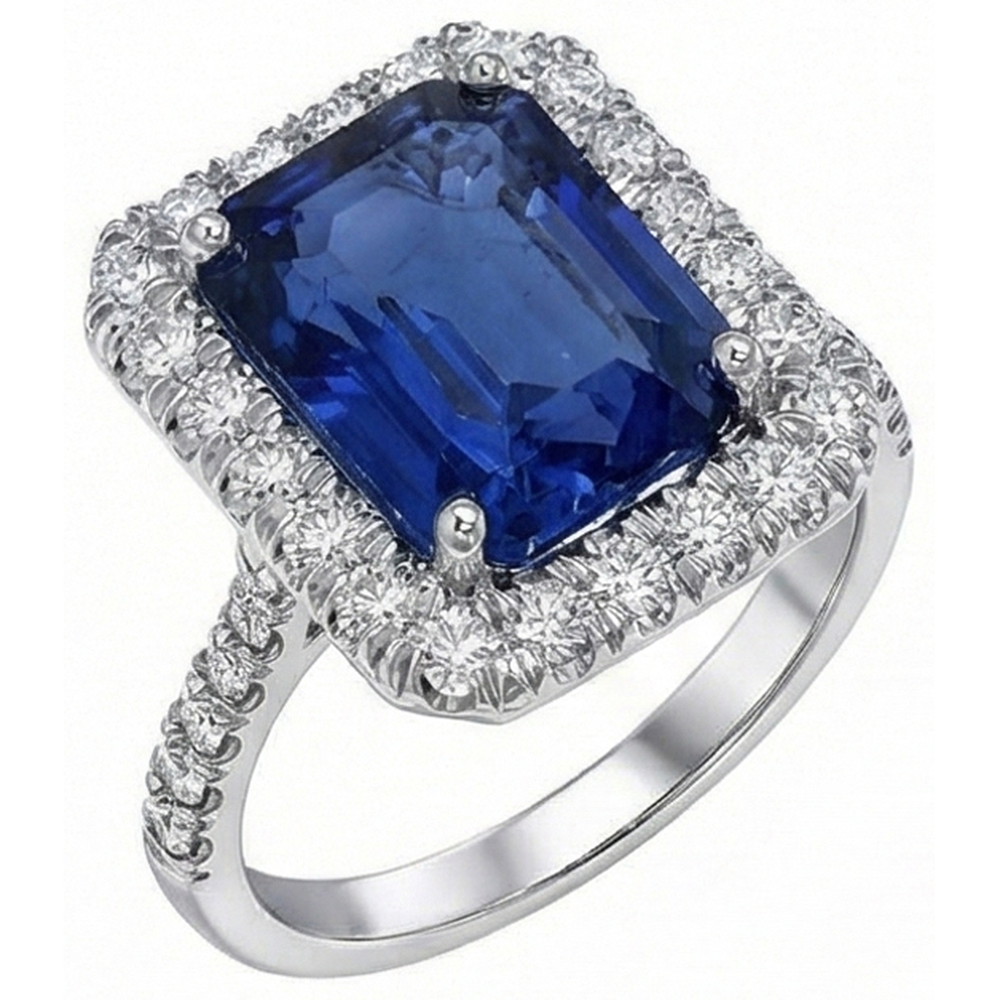 Sri Lanka Sapphire Natural Earth Mined Diamonds 4.30 Carats Wedding Ring 14K Gold White