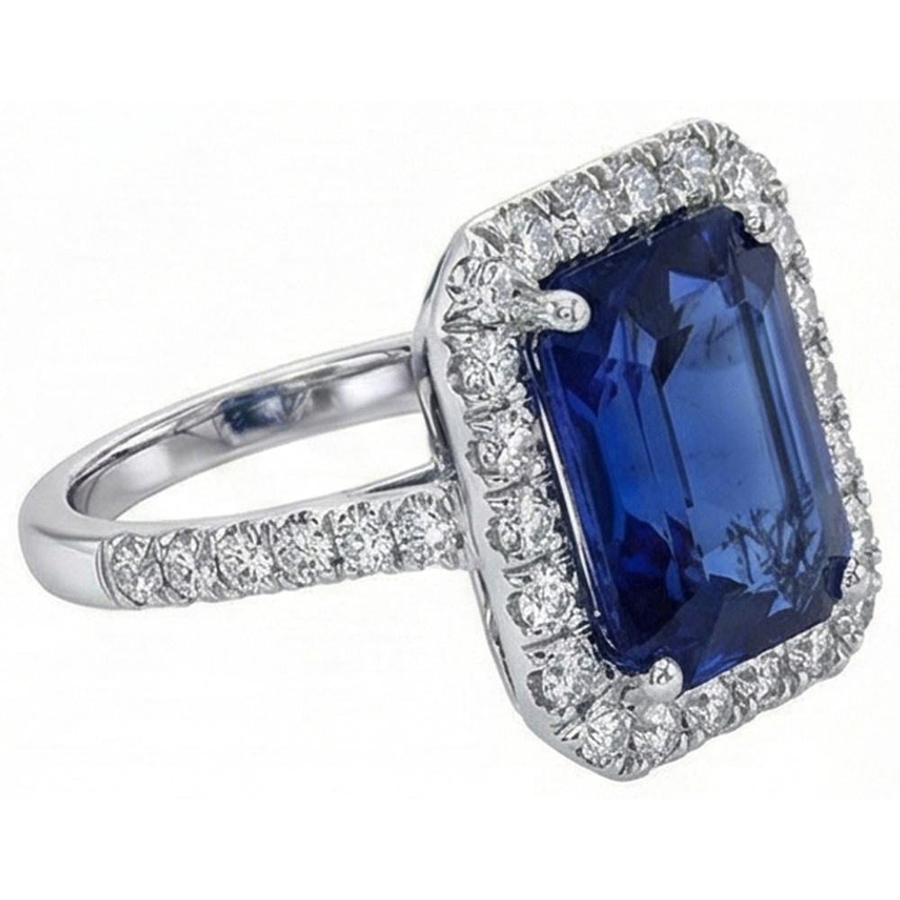 Sri Lanka Sapphire Natural Earth Mined Diamonds 4.30 Carats Wedding Ring 14K Gold White