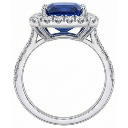 Sri Lanka Sapphire Natural Earth Mined Diamonds 4.30 Carats Wedding Ring 14K Gold White