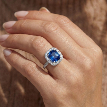 Sri Lanka Sapphire Natural Earth Mined Diamonds Ring Gold White 14K 3.35 Carats