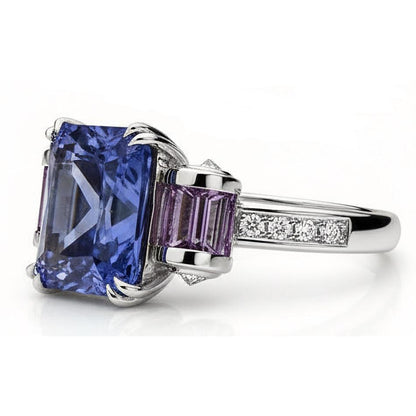 Sri Lankan Sapphire Amethyst And Natural Earth Mined Diamonds 8 Carat Ring 14K Jewelry