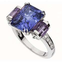 Sri Lankan Sapphire Amethyst And Natural Earth Mined Diamonds 8 Carat Ring 14K Jewelry