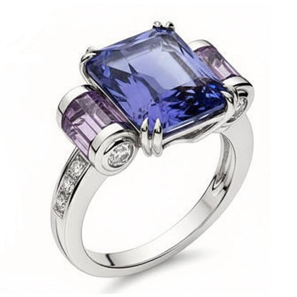 Sri Lankan Sapphire Amethyst And Natural Earth Mined Diamonds 8 Carat Ring 14K Jewelry