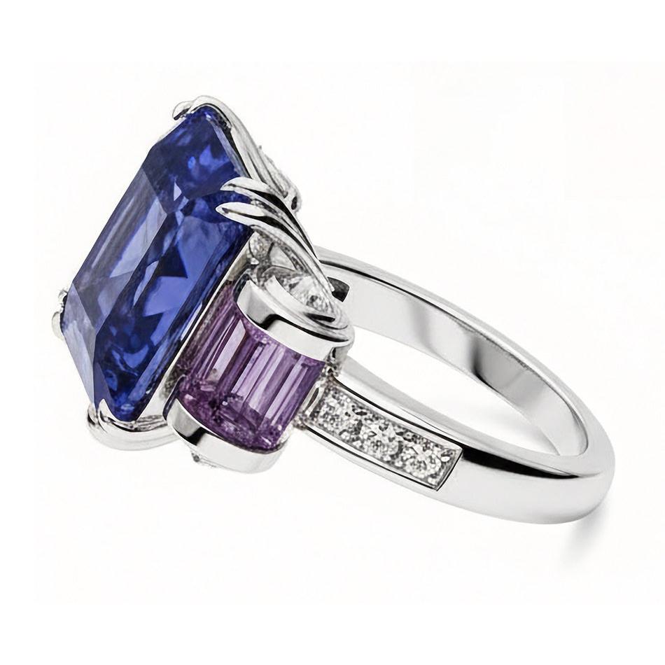Sri Lankan Sapphire Amethyst And Natural Earth Mined Diamonds 8 Carat Ring 14K Jewelry