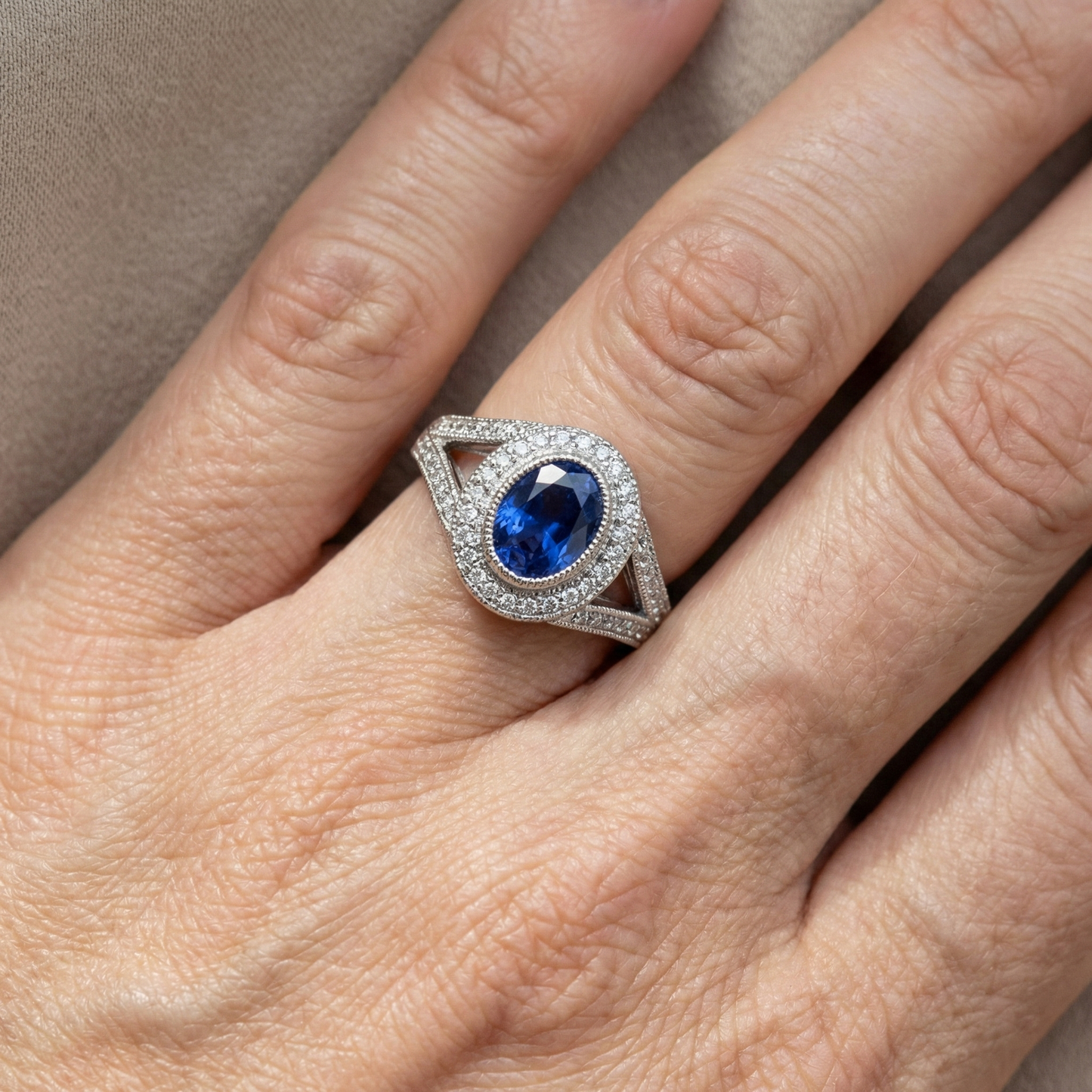 Sri Lankan Sapphire Natural Earth Mined Diamonds White Gold Anniversary Ring 3.51 Ct.