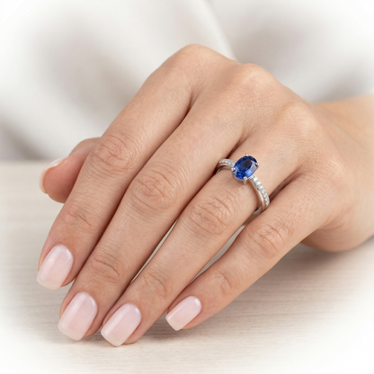 Sri Lankan Sapphire Oval Cut With Round Natural Earth Mined Diamonds Ring 2.30 Ct