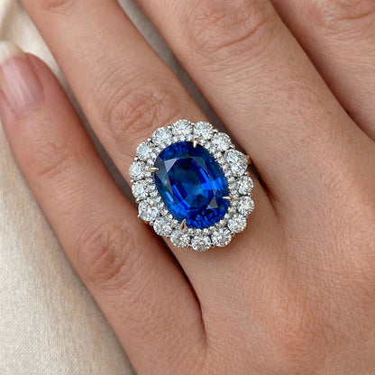 Sri Lanka Blue Sapphire Natural Earth Mined Diamond 8.25 Ct Ring Gold White 14K