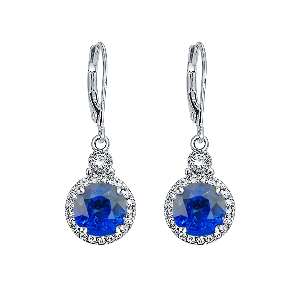 Sri Lanka Sapphire And Natural Earth Mined Diamond Dangle Earring 2.70 Ct White Gold