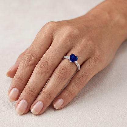 Srilanka Sapphire Gemstone Ring Heart Cut 2.50 Carats Natural Earth Mined Diamond Jewelry