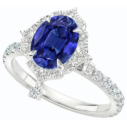 Srilanka Sapphire Halo Pear Cut Natural Earth Mined Diamond Ring 6 Carats Pyramid Style