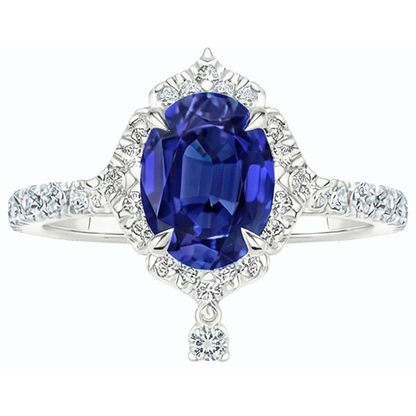 Srilanka Sapphire Halo Pear Cut Natural Earth Mined Diamond Ring 6 Carats Pyramid Style
